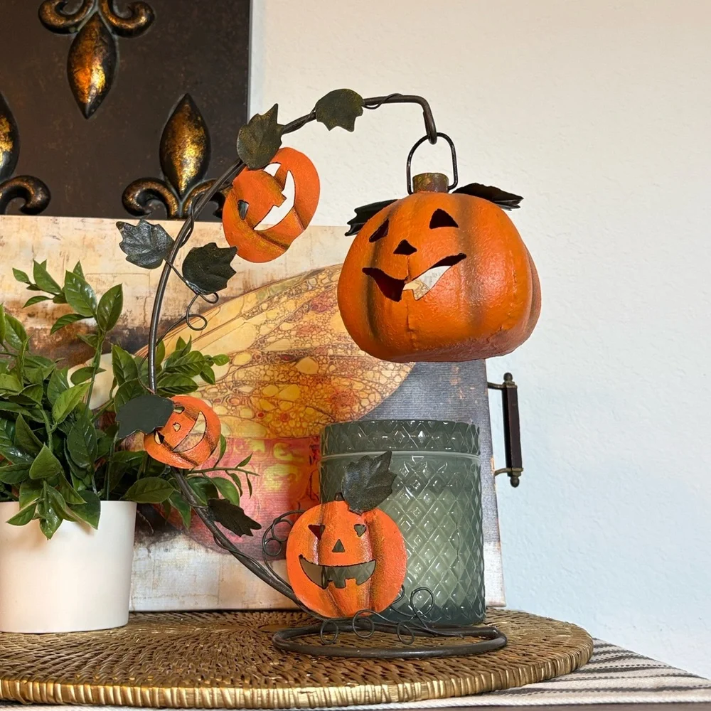 💎RARE💎Vintage Pottery Barn Metal Hanging Jack-o-Lantern Candleholder